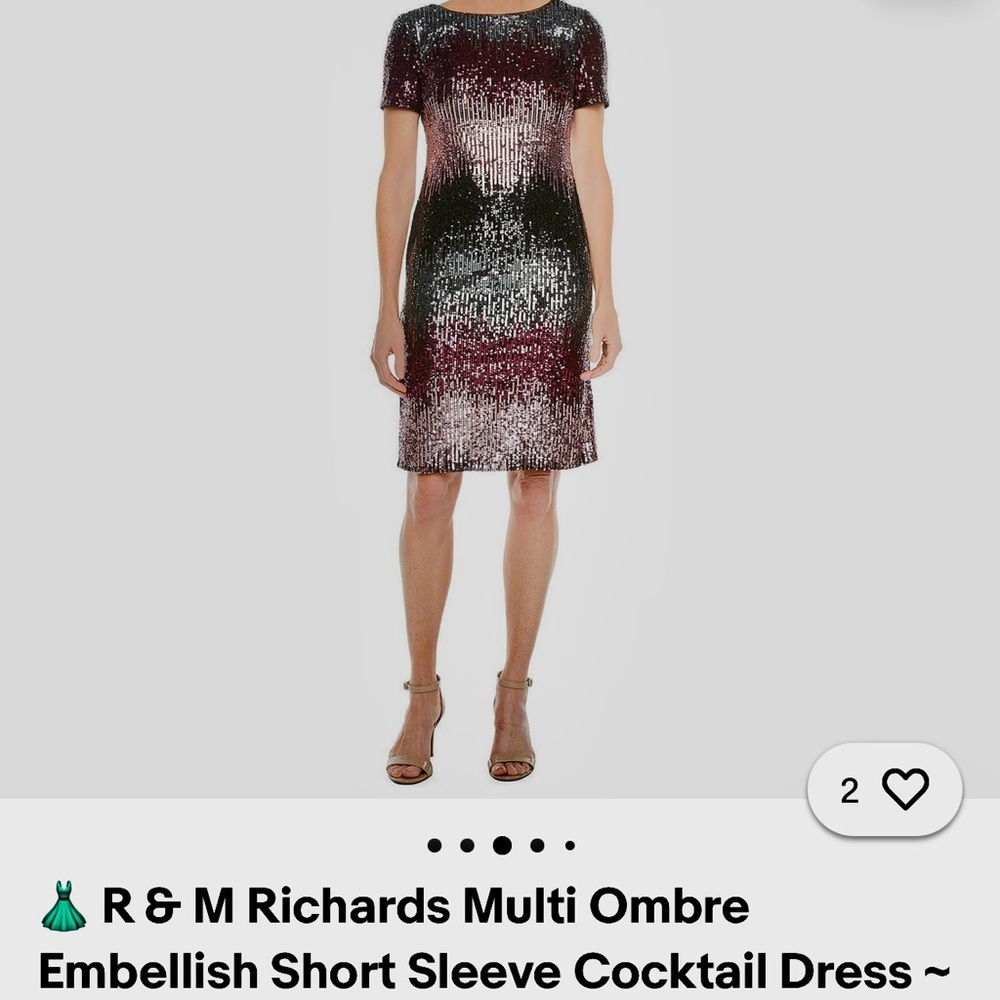 R&M Richards Sequined Ombre Cocktail Dress in Black, Pink and Green